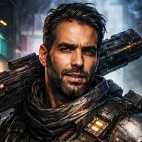 Portrait d'un mercenaire regardant la caméra, avec un léger sourire en coin et une ressemblance frappante à John McLaine