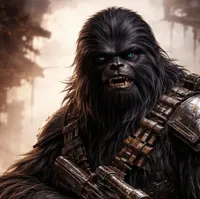 Un wookie noir et enragé, équipé d'une ceinture de munitions et d'un fusil blaster